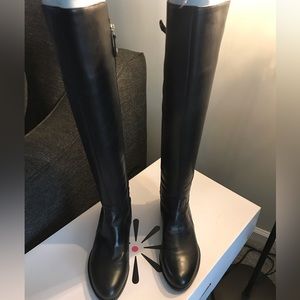 Isaac Mizrahi Tory Black Leather & Stretch Over the Knee Boots